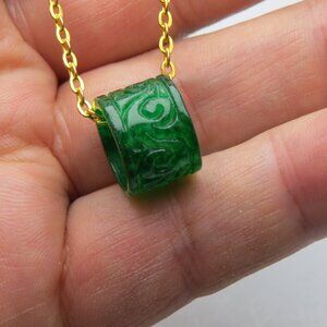 14k Jade Oval Barrel Carved Bead Chain Slide Pendant